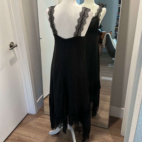 All Saints Skylar Dress In Pinstriped Black With Lace - Picture 9 of 13